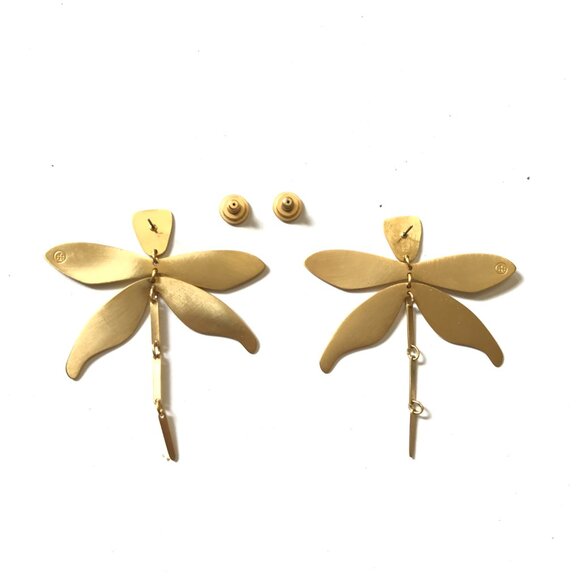 Tory Burch Articulated Dragonfly Drop Earrings Womens Brass Gold Dangle Post 3" - Picture 9 of 12